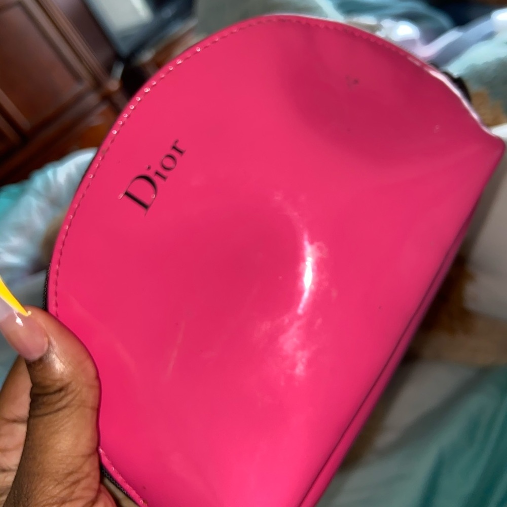 DIOR Beauty Pink Patent Makeup Bag Pouch Pink Logo